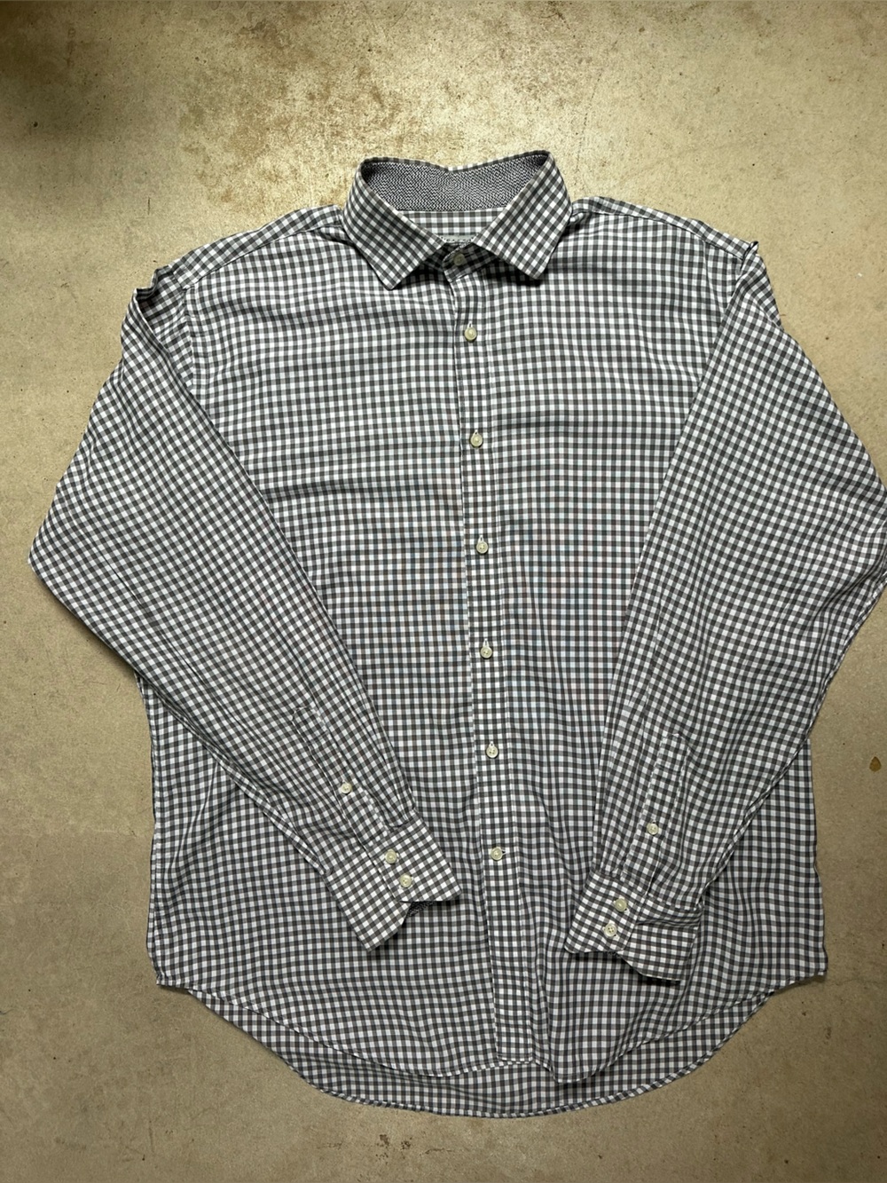 Jackstone by Thomas Dean Men's L Gray White Check 100% Cotton Collar Shirt